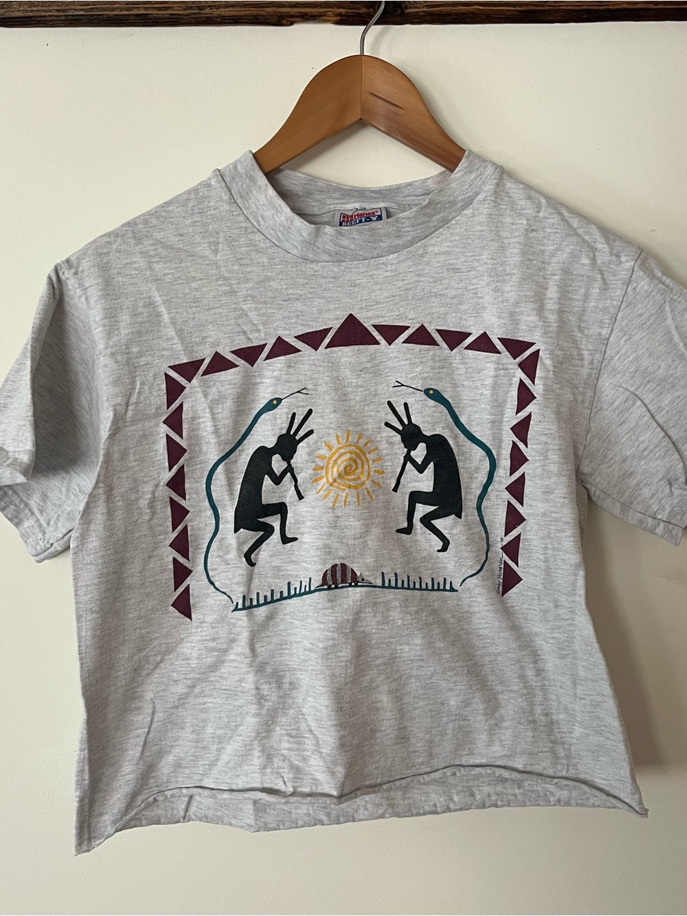 Cropped Kokopelli Tee - Heather grey Hanes Beefy-T